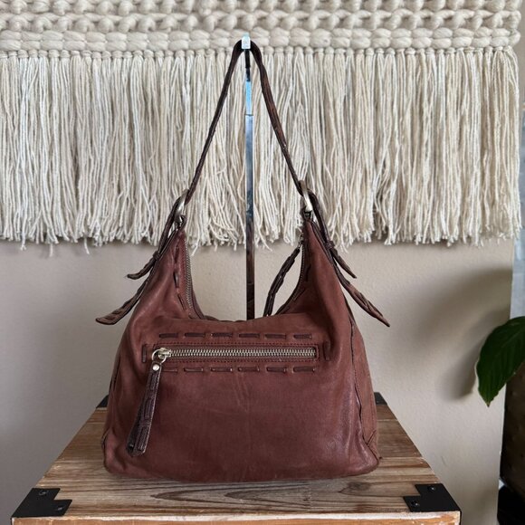 Junior Drake Brown Lambskin Leather Gathered Pocket Squishy Hobo Shoulder Bag - Picture 10 of 17